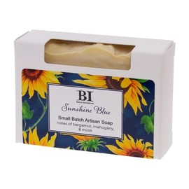 Boston International Scented Bar Soaps Made in the USA Small Batch Artisan Cold Process Soap, 4.5 Ounces, Sunshine Blue (Bergamot, Mahogany, Musk)