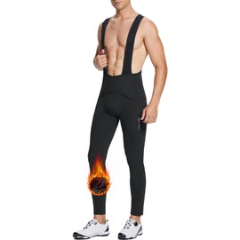 BALEAF Men's Winter Cycling Bib Pants 4D Padded Thermal Water Resistant Bike Tights Cold Weather Warm Pockets Black S