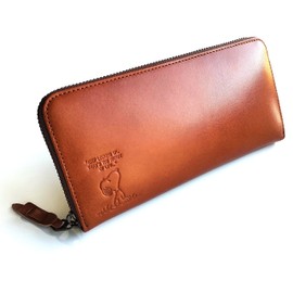Peanuts 90940 Snoopy Wallet, Adult Long Wallet, Himeji Leather, Round Zipper, Large Capacity, Genuine Leather, Brown