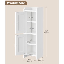 Akxomel Small Bathroom Cabinet with 2 Doors, Narrow Toilet Paper Storage Cabinet, Bathroom Organizer for Small Spaces, Slim Corner Floor Unit with Adjustable Shelves, White
