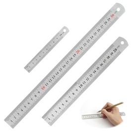 Set of 3 Stainless Steel Rulers, 10 cm, 20 cm, 30 cm, Rulers with Double Scale Metric and Imperial, Metal Ruler for Engineering, School, Office and Design, Precision Measuring Tool