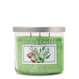 Village Candle Wild Sage and Cedar, 3-Wick Silver Lid Medium Bowl, Scented Candle, 14 oz.