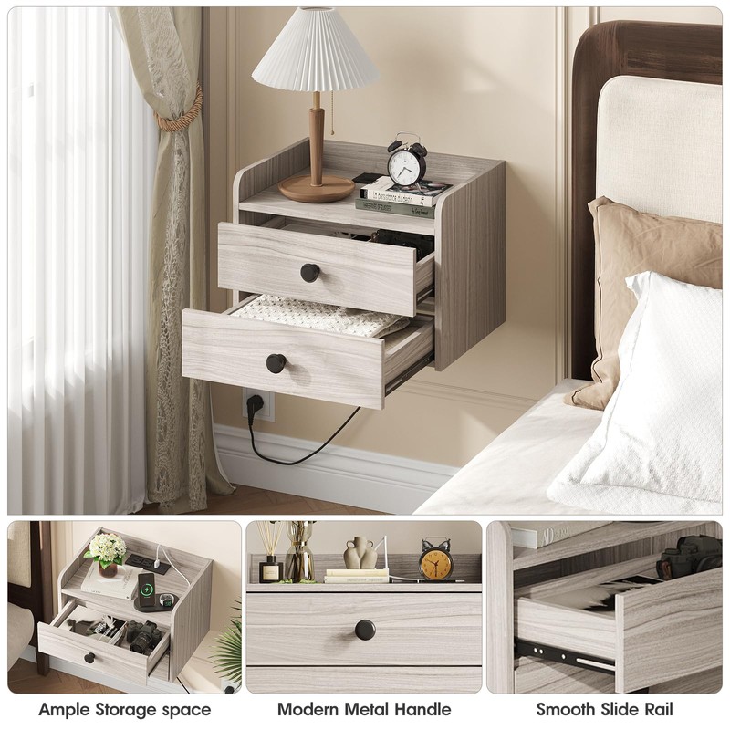 Floating Nightstand Set of 2 with 2 Storage Drawers and