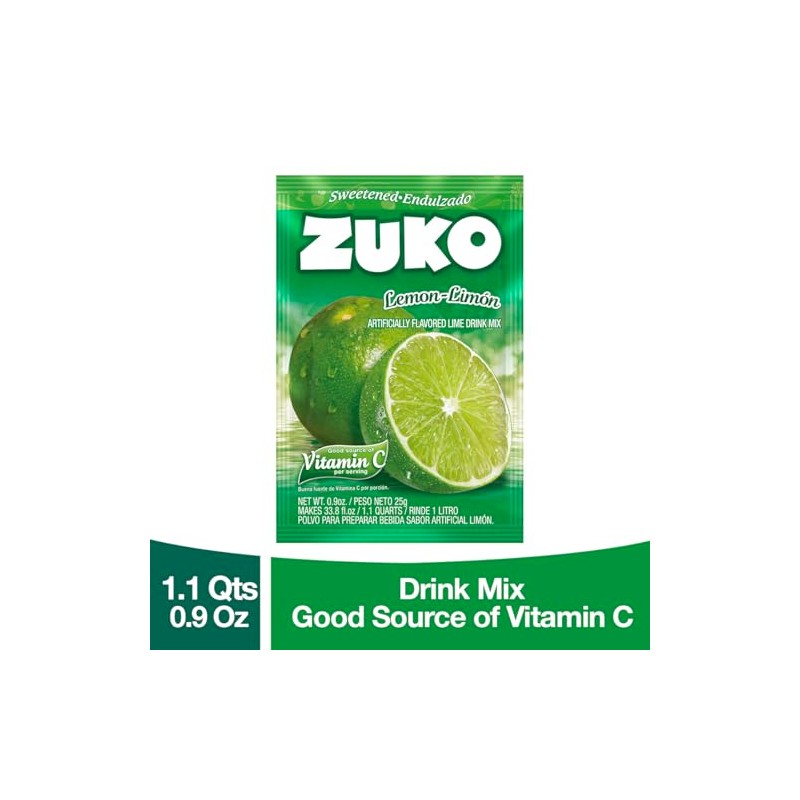 ZUKO Lime 24 Instant Powder Drink, No Sugar Needed, Individual