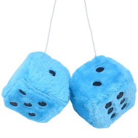7.5cm Car Hanging Furry Dice, Retro Car Mirrior Hanging Fluffy Furry Dice Retro Square Hanging Plush Dice Fuzzy Plush Dice with Dots for Car Interior Ornament Decoration (Blue)