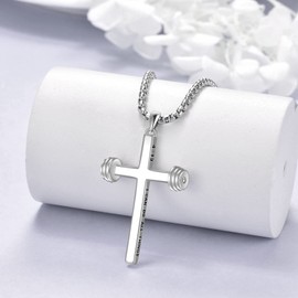 YFN Dumbbell Cross Necklace Sterling Silver Gym Pendant I Can Do All Things Jewelry Gifts for Women Men