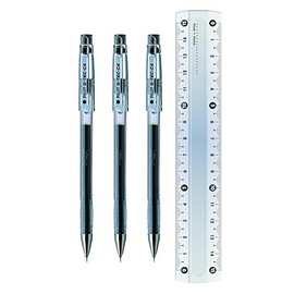Pilot G-Tec C4 Gel Micro Rollerball Pen 0.4mm Tip Fineliner Black (Pack of 3 + Free Ruler)