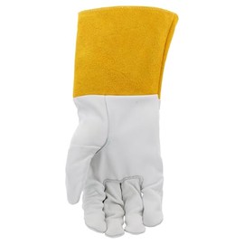 West Chester IRONCAT 6141 - Guantes de soldadura TIG para piel de niño, talla grande, hilo Kevlar con puño dorado de 4 pulgadas, pulgar recto, perla (