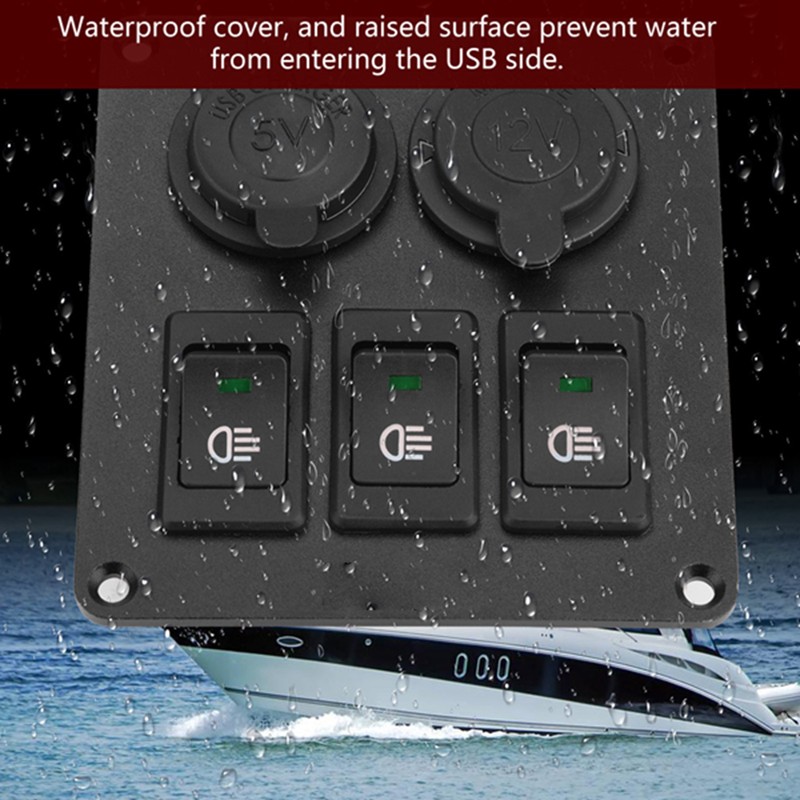 Car Marine 3+2combination LED Single Rocker Green Light Switch+Car Charger