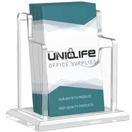 Uniclife Acrylic Business Card Holder for Desk 1 Slot Clear Vertical Business Card Display Stand for Men and Women Desktop Name Card Organizer Card Stand for Office Home Exhibition, 60 Card Capacity