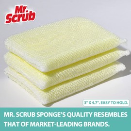 Mr. Scrub All-Purpose Sponges, Non Scratch, for Washing and Cleaning Dishes, Premium Scrub and Scrubbers, 12 Pads, Ideal for Kitchen, Bathroom