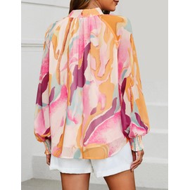 ZESICA Women's Floral Print Blouse 2026 Long Sleeve Button Down Casual Fall Boho Oversized Tops Shirts,Yellow Purple,Medium