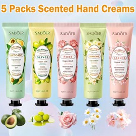 5 Pack Hand Cream Gift Set,Moisturizing Hand Care Cream for Dry Cracked Hands,Mini Hand Cream Friendly to all skin,Gifts for Women (Flower)