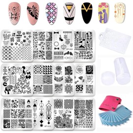 Biutee Nail Art Plates 12pcs Nail Stamping Kit Stamping Plates Tool Leaves Flowers Image Stamp Templates Stamping Kit Nail Stamper Set with 1 Stamper + 1 Scraper + 1 Storage Bag