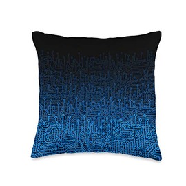 Computer Circuit Board Sci-fi Gamer Gaming Pattern Blue Throw Pillow