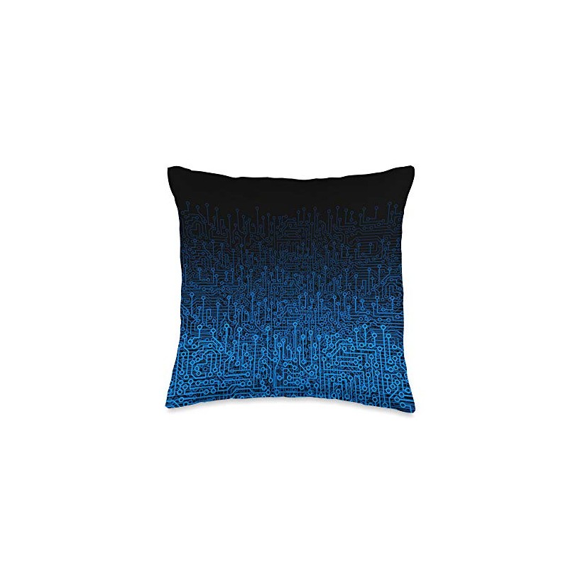 Computer Circuit Board Sci-fi Gamer Gaming Pattern Blue Throw Pillow