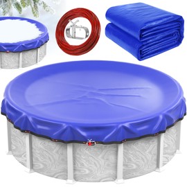 Winter 18 FT Pool Covers for Above Ground Pools,Round Pool Cover with Cable & Winch 4 Ft Overlap Extra Thick Durable Pool Cover for Waterproof & Dustproof,All-Season Protection for Above Ground Pools
