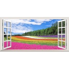 FLGD-102MS1 Paintable Wallpaper Poster (Removable Sticker) - Window Scenery - Flower Field Lavender Poppy Komachi Grass Furano Hokkaido Panorama [Window Specifications/Trick Art] Caracro (Panoramic S Edition, 45.0 x 22.6 inches (1152 x 576 mm)) Architect