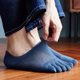 Yazon Men's 5 Toe Socks, Summer Ankle Socks, Cotton Mesh, Five Toe Socks, For Summer, Foot Cover, No Slip Off, Thin Breathable, Men's Sports, Shallow Cover Socks, 5 Pair Set, 9.4 - 10.6 inches (24 -