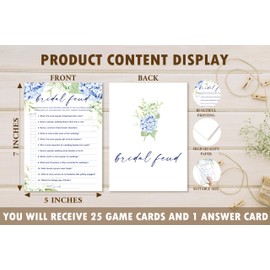 Bridal Feud Bridal Shower Games, 25 Blue Floral Wedding Game Cards, Bride Shower Party Favors & Supplies -12