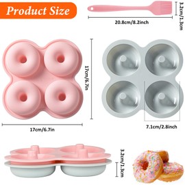 Jogoico Silikon Donut Formen 2 Stück Silikon Donuts Backform 4 Hohlräume Antihaft Donut Backblech mit Silikonpinsel, Hitzebeständigkeit Donut Mold Kuchenform für Kuchen Kekse Bagels Muffins