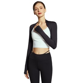 FEOYA Women's Shawl Arm Sleeves with Finger Hole Cooling Sun Protection Bolero Shrug Outdoor Sports Black XL