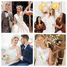 Pearl Bridal Headband Set, Bride Badge for Bridal Shower, Bride to be Sash,Bachelorette Party Decorations Be Bride Wide Pearl Headband for Bachelorette Party Bridal Headpiece (3PCS)