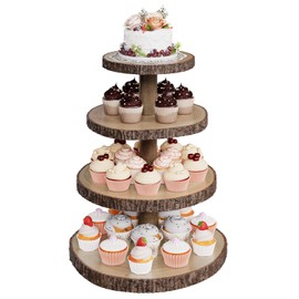 SANYOUNG Wood Cupcake Stand, 4 Tier Wooden Cupcake Tower, Large Rustic Cupcake Display Holder Stand, Tiered Dessert Stands for Farmhouse Decor, Baby Shower, Wedding, Birthday, Party