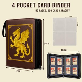 4 Pocket Premium Card Binder, 50 Pages 400 Pockets PU Leather Trading Cards Organiser with Sleeves & Top Loader For MTG, Sports & Credit Card Album (UK Company)