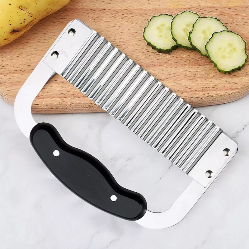 HIC Kitchen Crinkle-Cut Wave Slicer French Fry Vegetable Cutter, Stainless