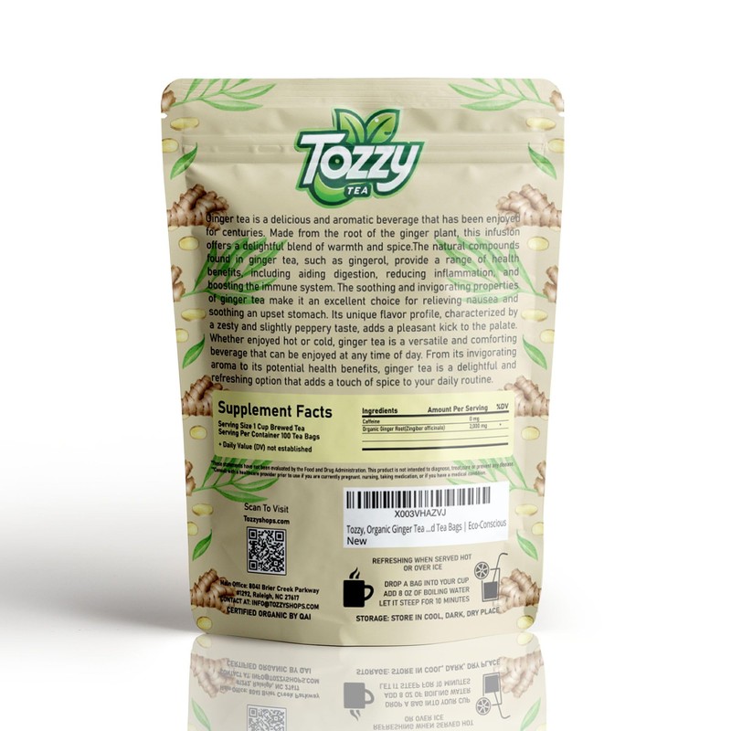 Tozzy USDA Organic Ginger Tea - 100 Count (Pyramid Tea