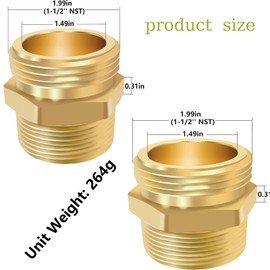 Fire Equipment Hexagonal Nipple Fitting Brass Fire Hose Adapter 1-1/2" NPT Male x 1-1/2" NST (NH) Male,Double Male Fire Hose Hydrant Adapter for Fire Hydrants,Hoses (1-1/2" NPTx 1-1/2" NST (NH))