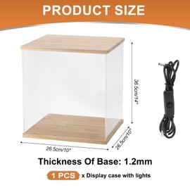 MECCANIXITY Clear Display Case, Acrylic Figure Display Case Clear Display Boxes for Collectibles, Figures Model Toys Home Storage(with Line LED Light, 10x10x15 Inch Wood Base)