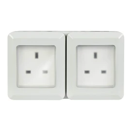 Double Gang Weatherproof 2 x 3 Pin UK Power Socket Outdoor Outlet IP55 White [Double Gang 2x Power]
