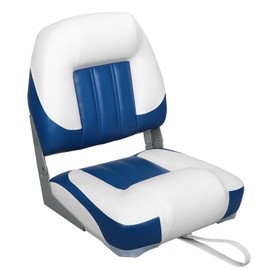 ERGOSEAT Elite Folding Boat Seat Low Back Boat Seating Fold-Down Fishing Boat Seat, 2 Pack, White/Blue