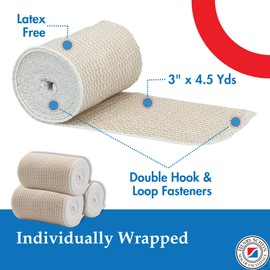 Self-Closure Elastic Bandage, 3" x 4.5 Yards, Tan, Non-Sterile, Box of 10 – Stretch Bandage with Velcro Closure, Latex-Free, Comfortable & Reliable Support