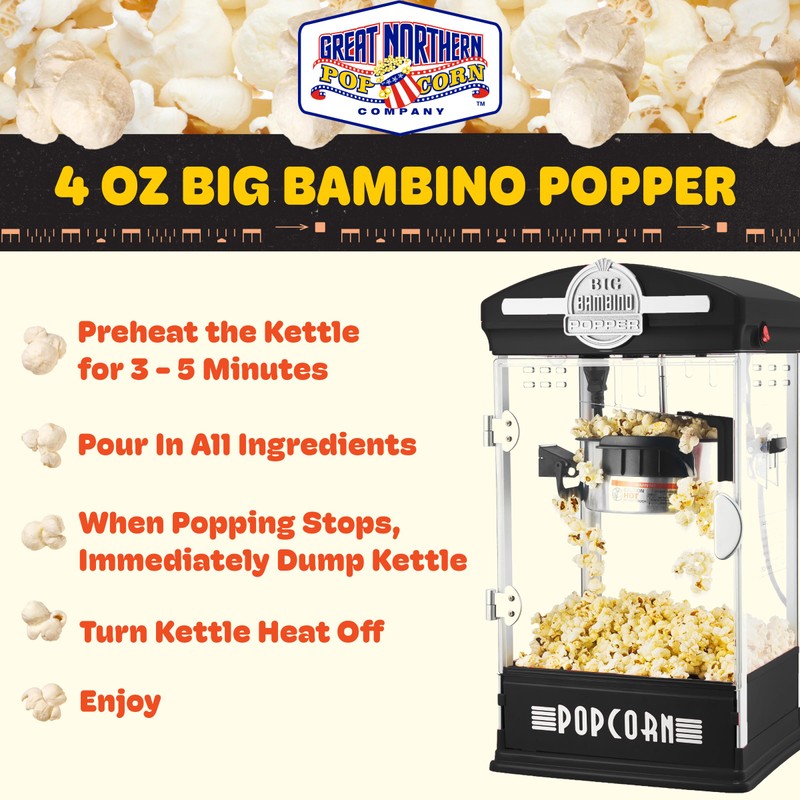 Popcorn Machine - Big Bambino Old-Fashioned Popper with 4-Ounce Kettle,