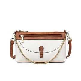 FADEON Wristlet Clutch Purses for Women,Vegan Leather Crossbody Bags Designer Women Wallet Purse with Chain Strap Beige