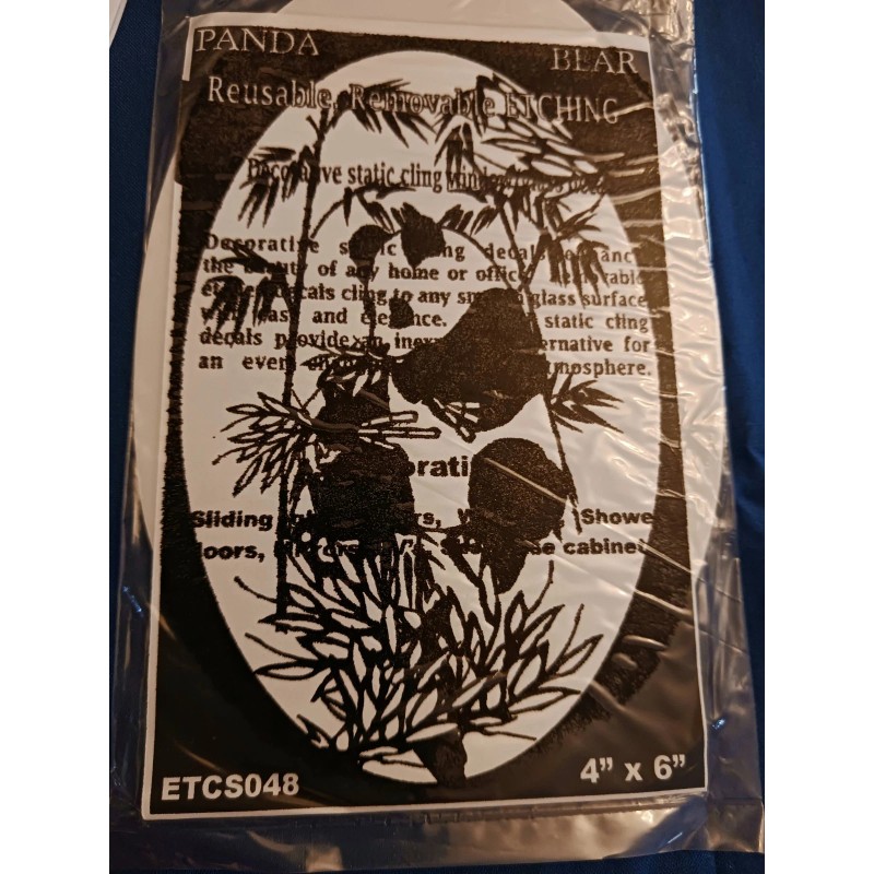 Vinyl Etchings Panda Bear Decal 4"x6" OVAL Etched Glass Look