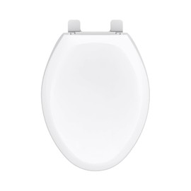Gerber Elongated Toilet Seat with Cover, Soft Close, No Slam, Quick & Easy Install, Heavy-Duty Plastic, Adjustable Fit for Standard Elongated Toilets, Durable & Fade-Resistant, White G0099213