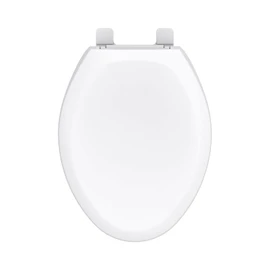 Gerber Elongated Toilet Seat with Cover, Soft Close, No Slam, Quick & Easy Install, Heavy-Duty Plastic, Adjustable Fit for Standard Elongated Toilets, Durable & Fade-Resistant, White G0099213