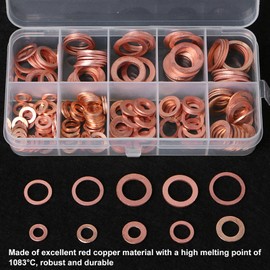 200Pcs Red Copper Oil Drain Plug Gasket Kit, Heating Process, 9 Types Washer M5-14, for Oil Sump Screw Plug, Water, Heating Oil and Hydraulic Connection