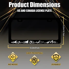 Mountains License Plate Frame Mountains Raised License Plate Stainless Steel Scenery Accessories Cars Decor 12.3 X 6.3 Inch Fits Standard Us Ca Vehicles with 2 Holes and Screws