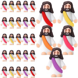 Bememo 25 Pcs Little Jesus Figures Original Design Mini Rubber Jesus Toys to Hide and Seek Religious Party Favors Sunday School Baptism Gifts(Bright Colors)