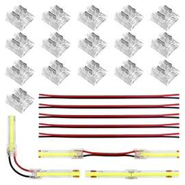 JACKYLED 2-Pin 8mm FCOB Connector Kit, 16 Transparent Connectors & 5 Extension Jumper Wires for Solderless Two-Pin Single Color COB LED Strip Straight Connection or Around Corners