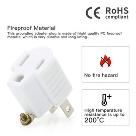 SYCON 3-Prong to 2-Prong Adapter, 3 Hole Grounding Plug Adapter for Household Appliances, Three Prong to Two Prong Adapter Converters for Wall Outlets Plugs, 2 Pack White