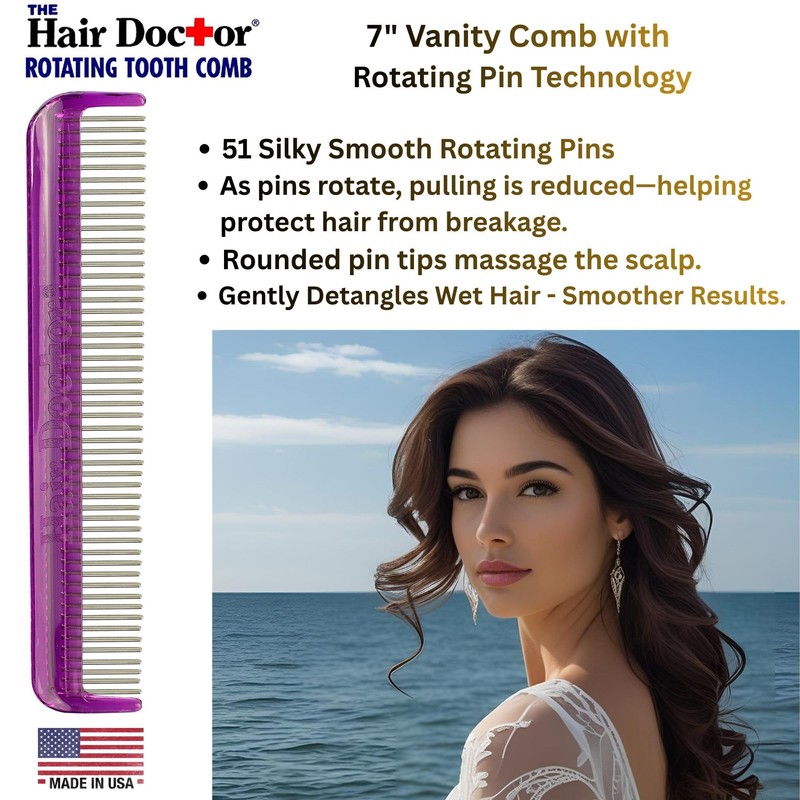 Hair Doctor Vanity Comb with silky smooth rotating teeth prevents