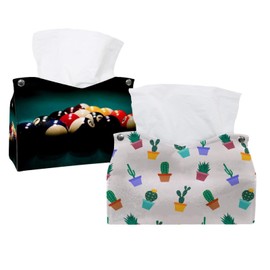2 Pack Tissue Box Cover Holder, Cactus Flowers Rectangle Leather Tissue Case, Decorative Organizer for Tabletop, Bathroom, Car, Office