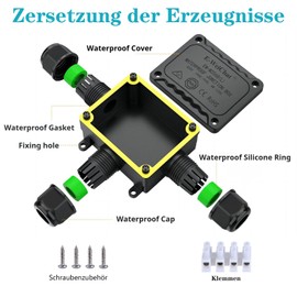 SZFUDIGO Waterproof Junction Box for Outdoor Use, Cable Connector, Waterproof Junction Box, 3-Way Cable Gland M25, Cable Diameter is 5 mm - 14 mm, Surface-Mounted Junction Box (T-shaped)