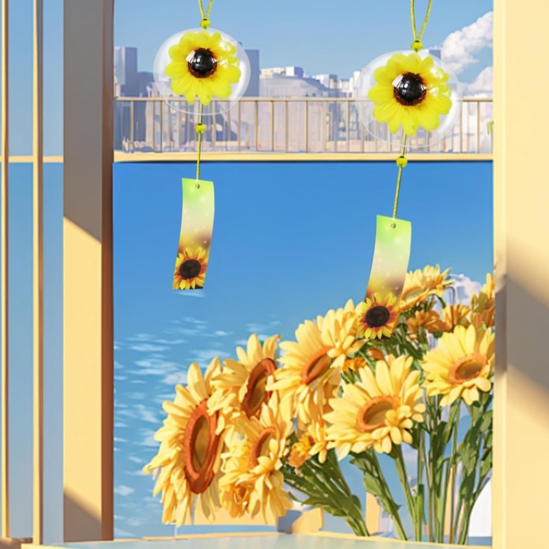DIFEIUKI ガラス風鈴 花が入れ ひまわり風鈴 2個セット 澄んだ音 和風 おしゃれ 雰囲気作り 夏の風物詩
